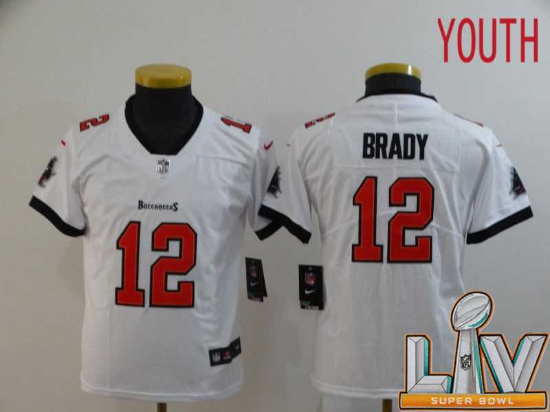Super Bowl LV 2021 Youth Tampa Bay Buccaneers 12 Brady White New Nike Limited Vapor Untouchable NFL Jerseys